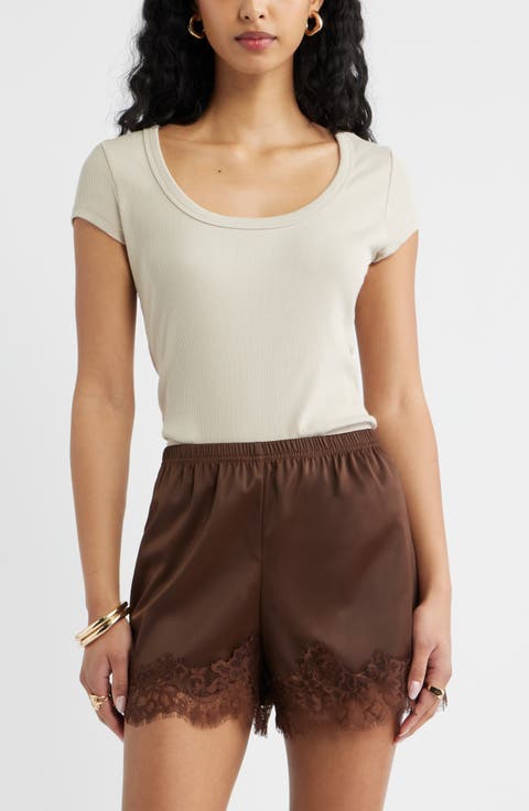 Lace Trim Satin Shorts