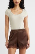 Open Edit Lace Trim Satin Shorts