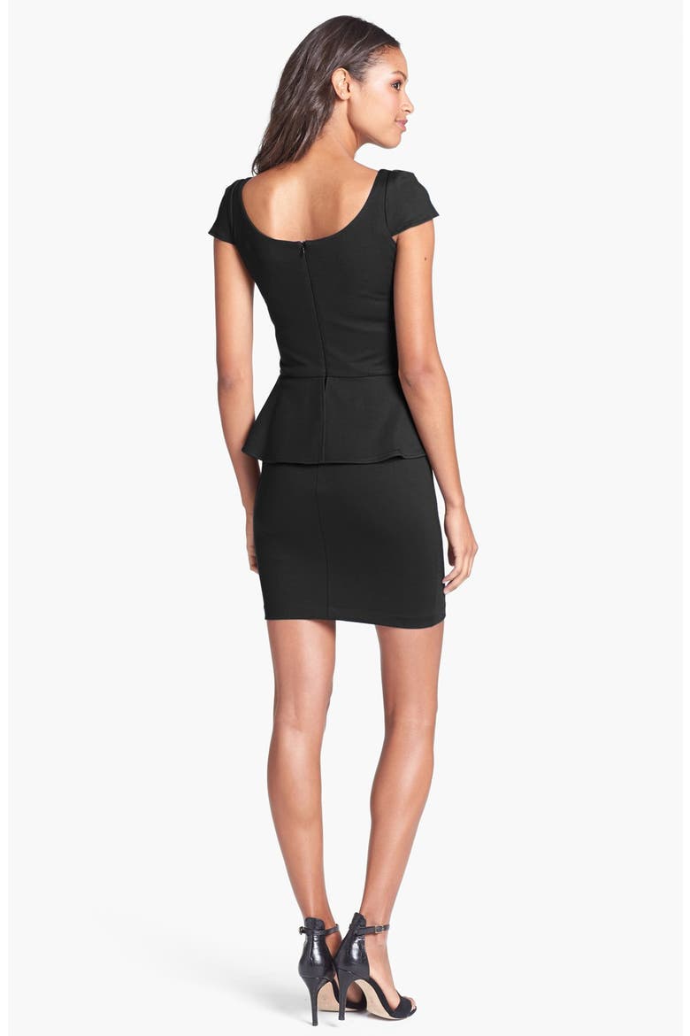 Ponte Knit Peplum Dress, Alternate, color, BLACK