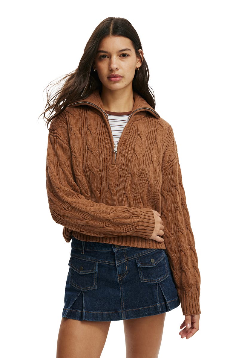 Cotton On Women's Cotton Cable Half Zip Pullover, Main, color,