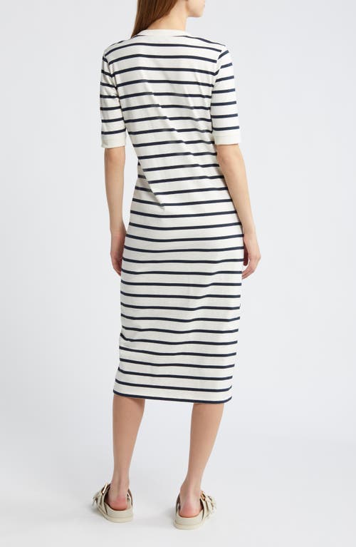 Frame Stripe Henley Midi Dress In Navy Multi