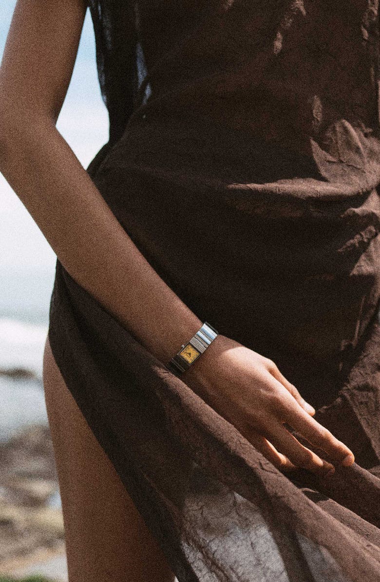 BREDA Groove Square Bracelet Watch, 16mm, Alternate, color, Silver/Yellow