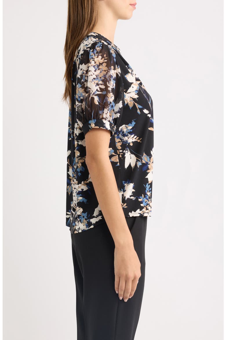 Floral Print Split Neck Top, Alternate, color, ANNE BLACK/ DUTCH BLUE MULTI
