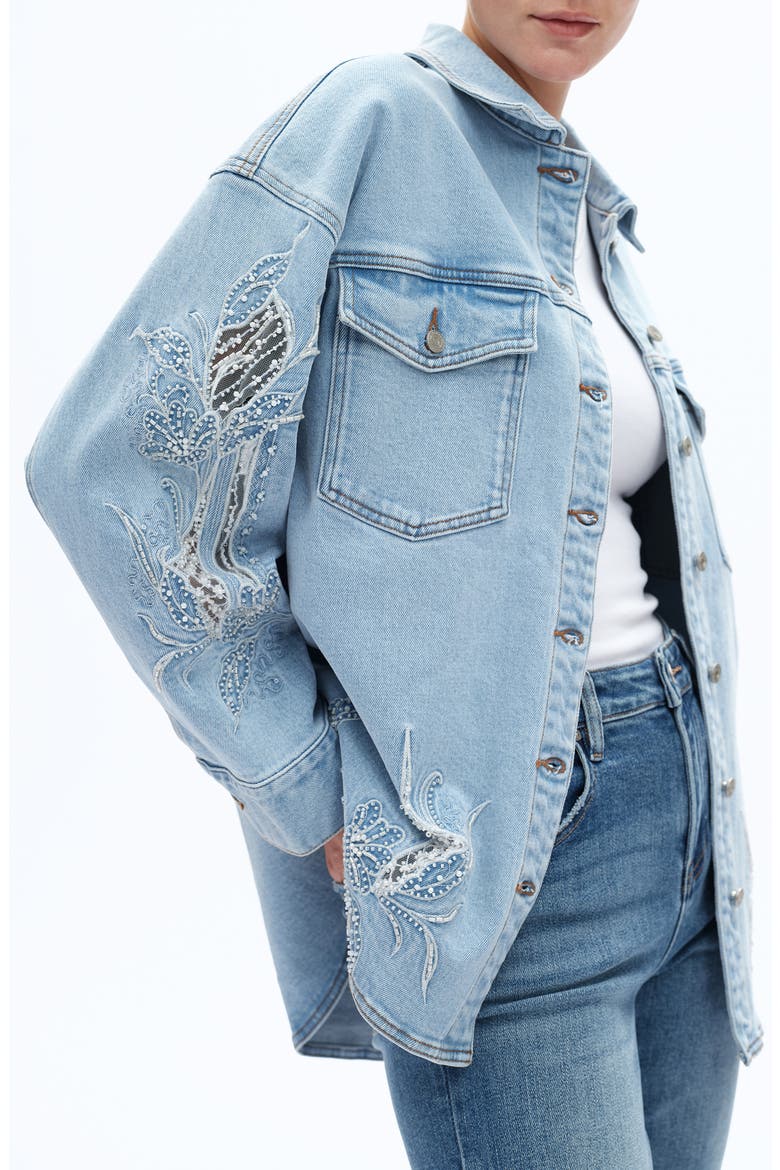 Floral Embroidered Denim Shirt Jacket, Alternate, color, LIGHT BLUE