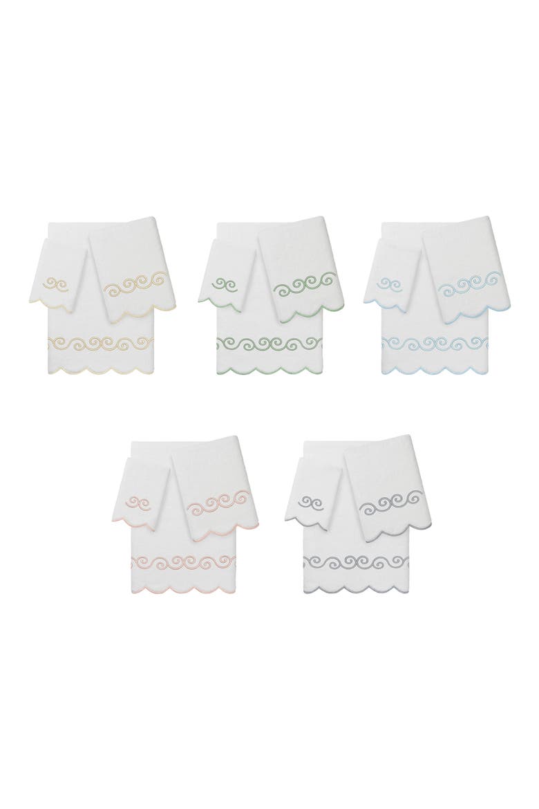 3-Piece Symmetra Embroidered Turkish Cotton Towel Set, Alternate, color, WHITE/ GRAY