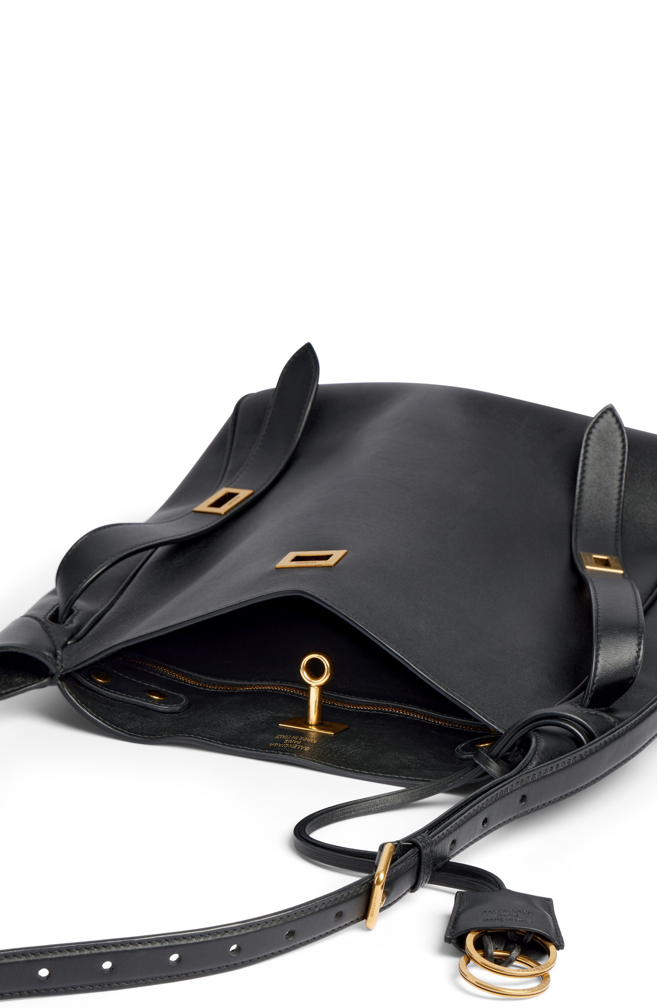 Balenciaga Small Bel Air Leather Hobo Bag, Alternate, color, 1000 Black