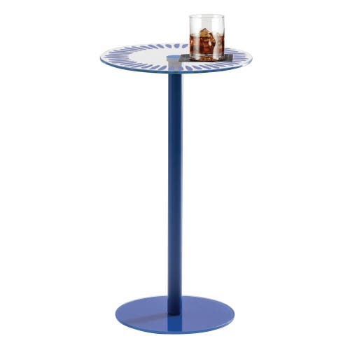 Idesign Round Printed Short Stiped Table In Blue