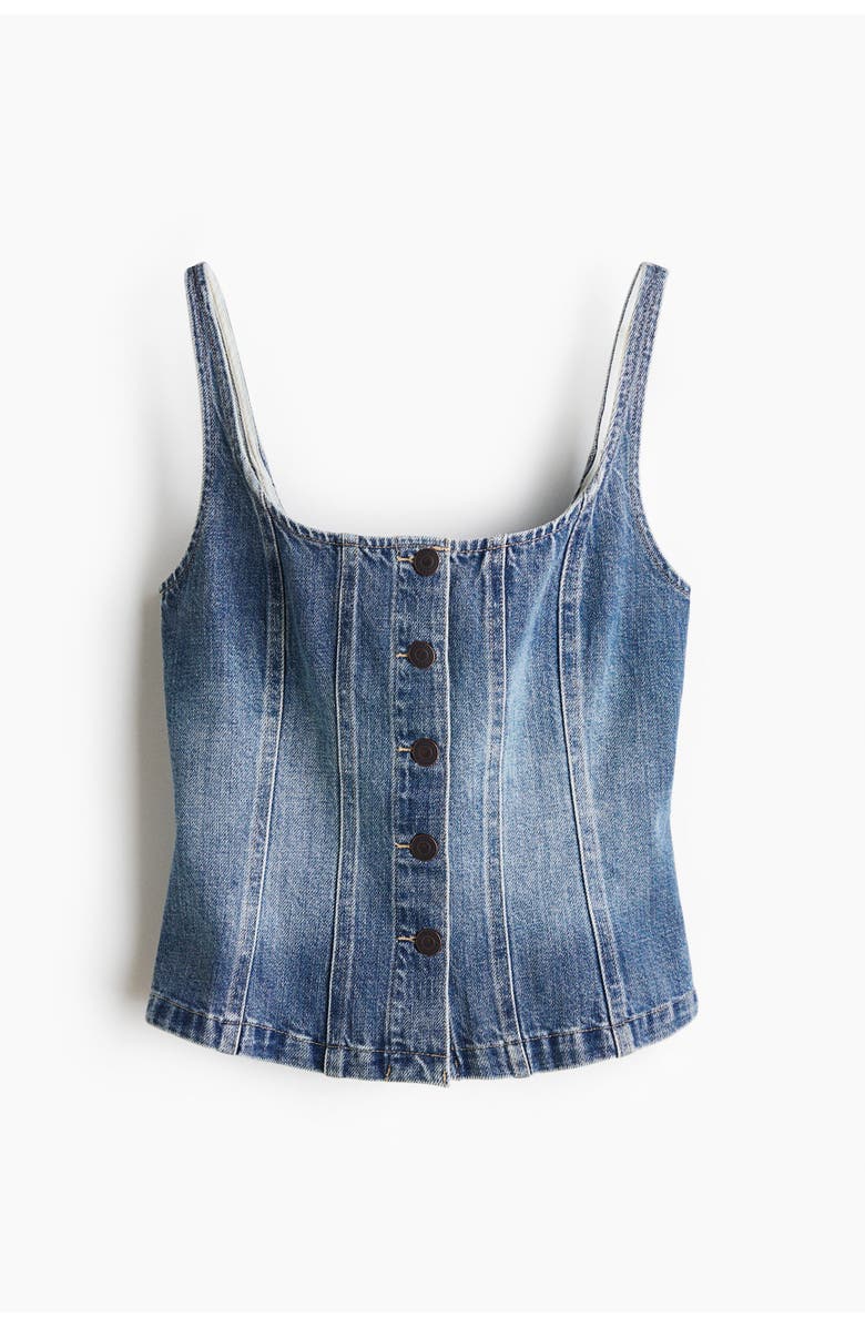 H&M Button-front Denim Top, Main, color, Denim Blue