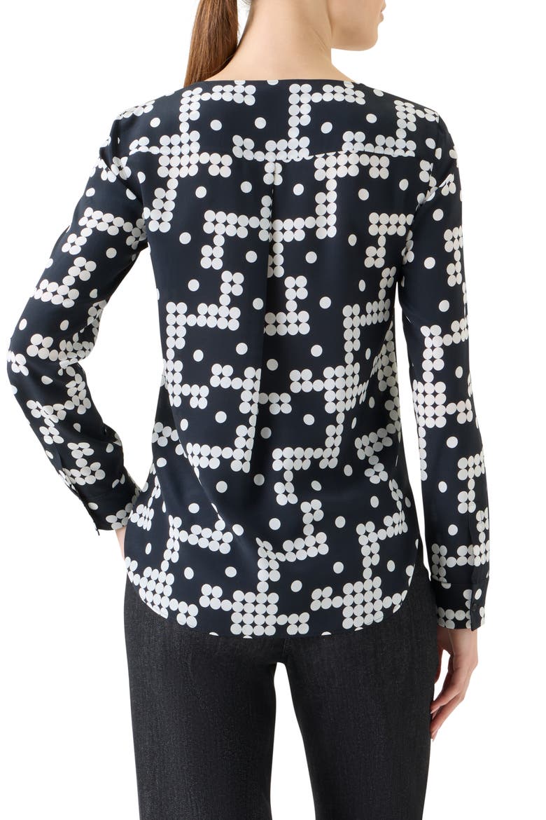 Dot Print Silk Boat Neck Top, Alternate, color, BLACK-CREAM