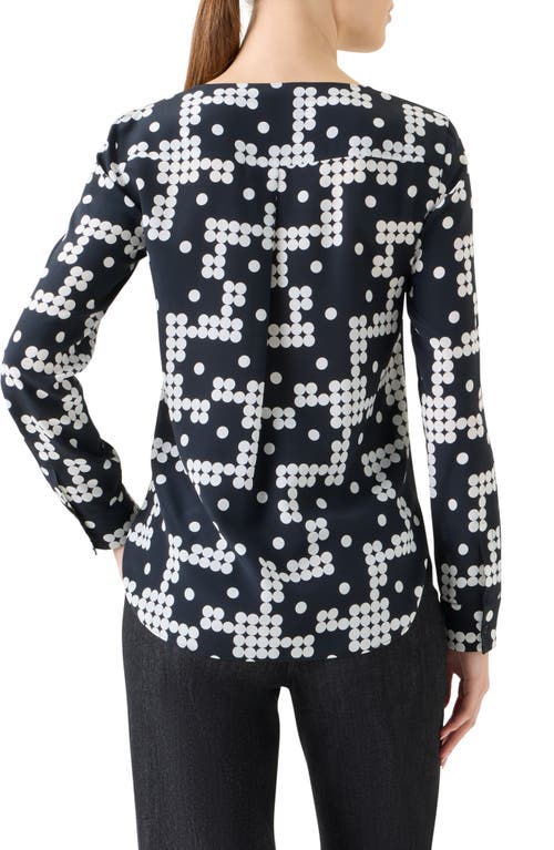 Akris Punto Dot Print Silk Boat Neck Top In Blue