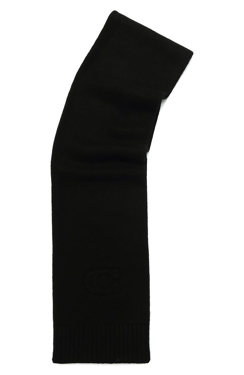 COACH Embossed Logo Merino Wool Blend Scarf, Alternate, color, Black