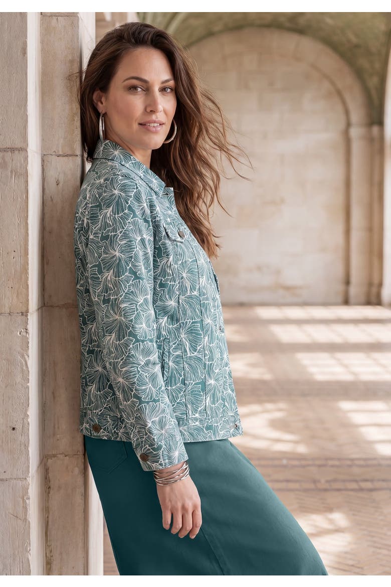 Classic Cotton Denim Jacket, Alternate, color, MYSTIC PINE OUTLINED FLOWERS