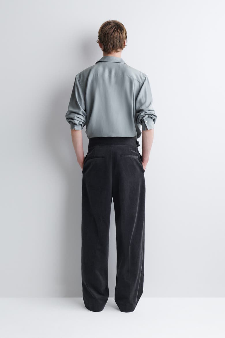 Belt-detail Corduroy Relaxed-fit Wide-leg Pants, Alternate, color, CHARCOAL