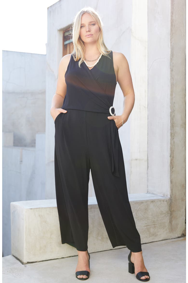 Wrap Front Sleeveless Jumpsuit, Alternate, color, BLACK