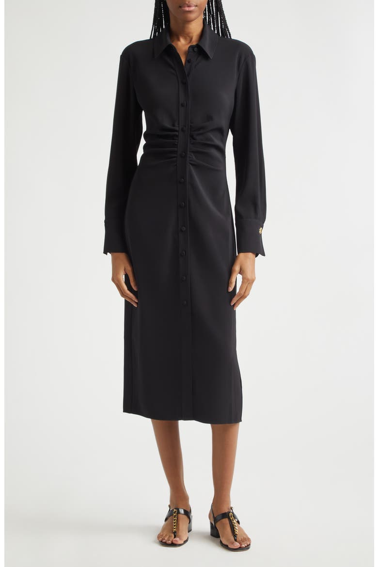 black long sleeve midi shirt dress Plus Black Long Sleeve Shirt Midi Dress