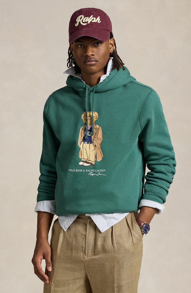 Polo Ralph Lauren Polo Bear Fleece Graphic Hoodie, Alternate, color, Pf25 Washed Forest Hrtg Bear