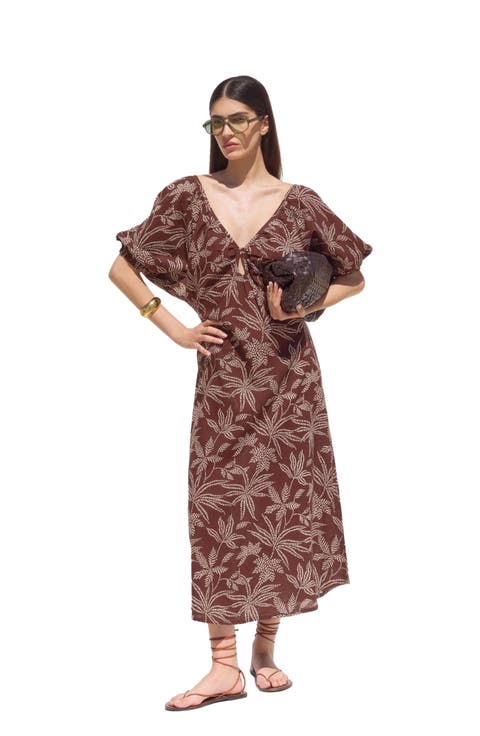 Terra Printed Puff Sleeve Midi Dress Cover-Up