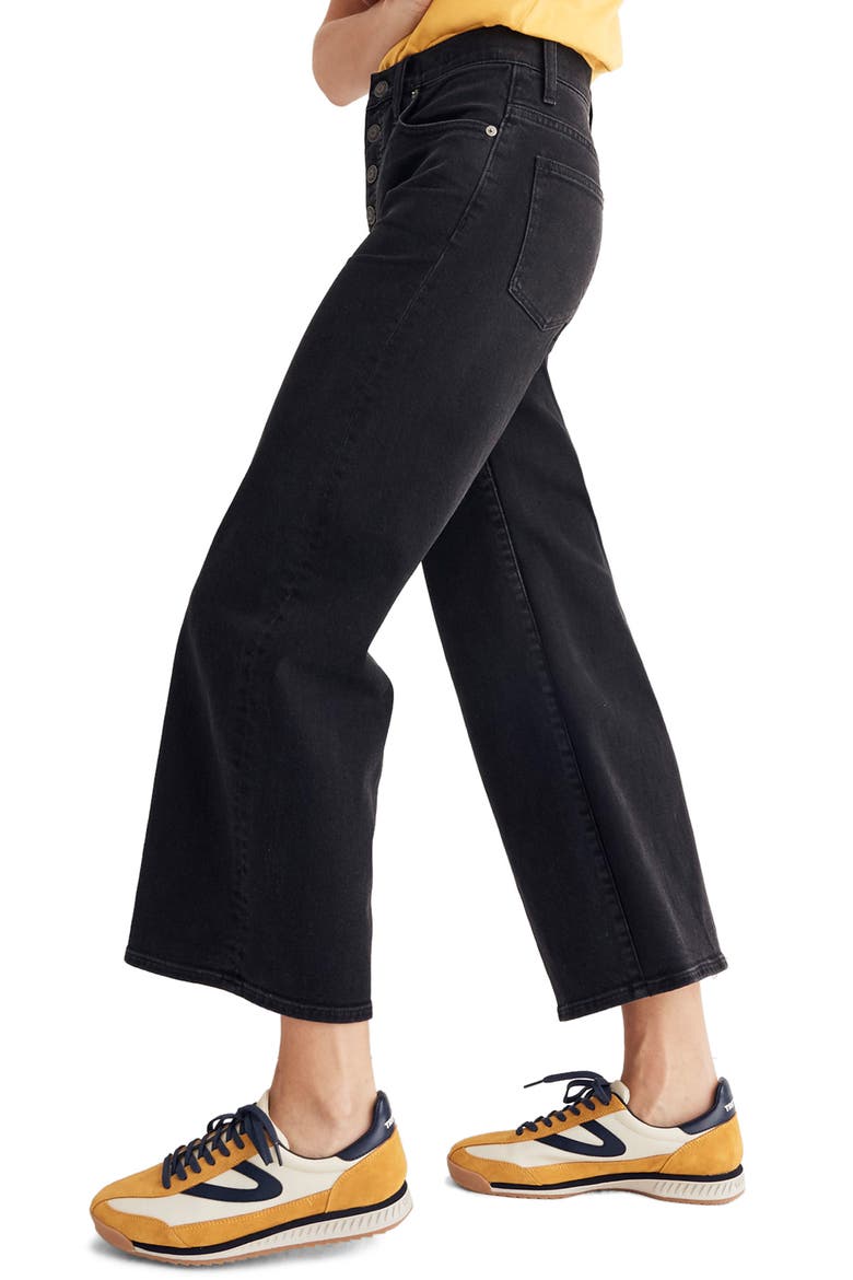 Button Fly Crop Wide Leg Jeans, Alternate, color, LUNAR