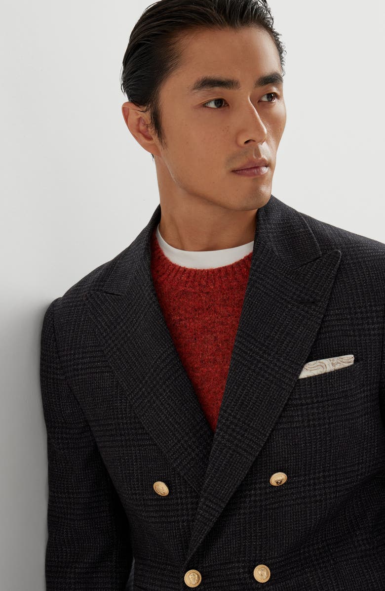 Brunello Cucinelli Prince of Wales deconstructed blazer, Alternate, color, Anthracite