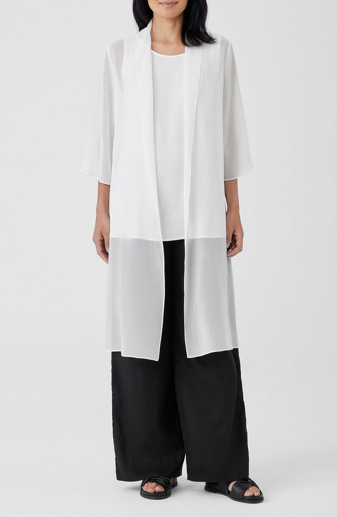 Eileen Fisher Open Front Silk Chiffon Jacket