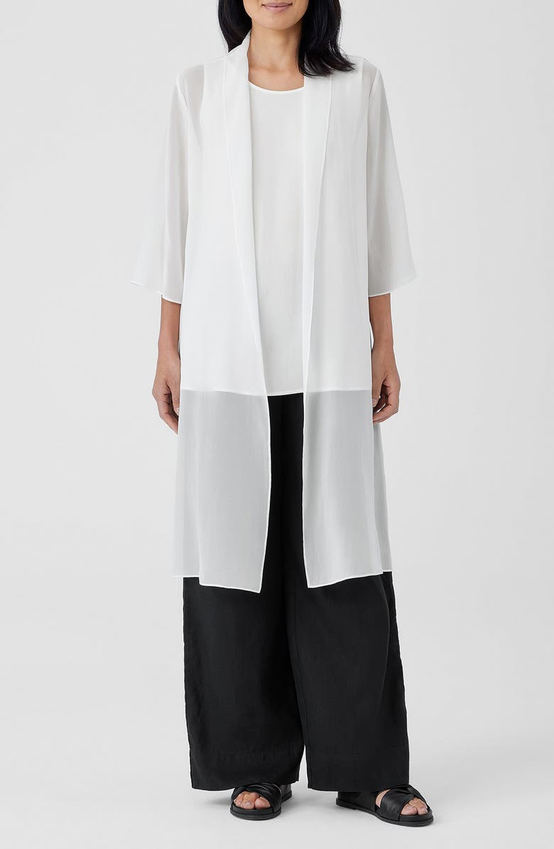 Eileen Fisher Open Front Silk Chiffon Jacket, Main, color, Ivory