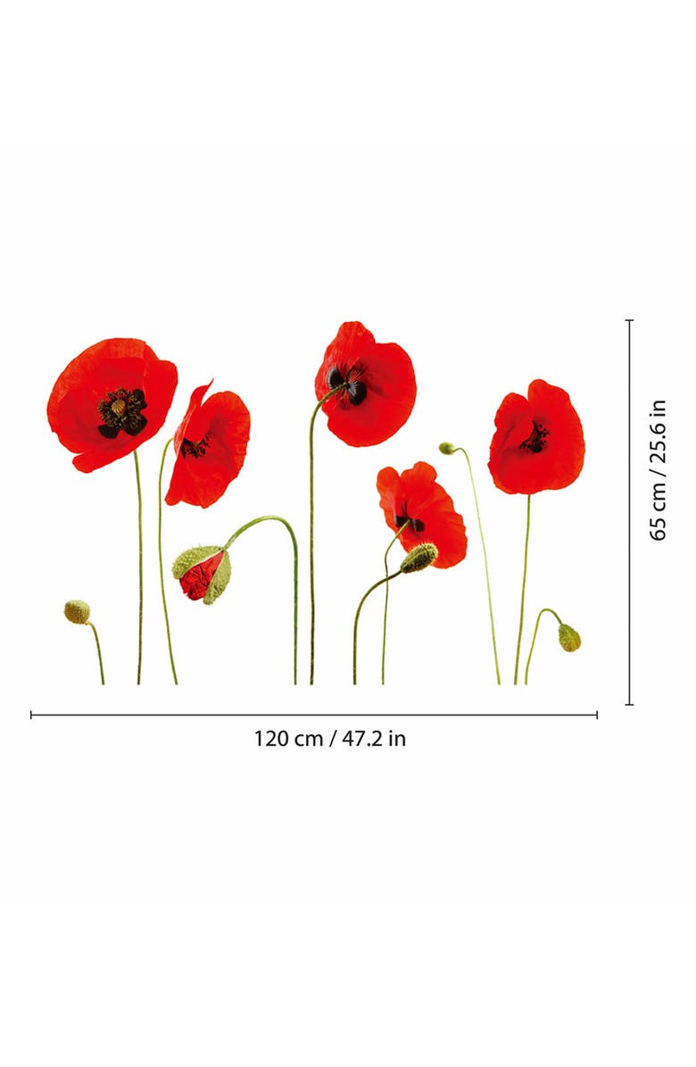 WALPLUS Red Poppy Flower 2-Piece Wall Decals, Alternate, color, Black/ Red/ Green