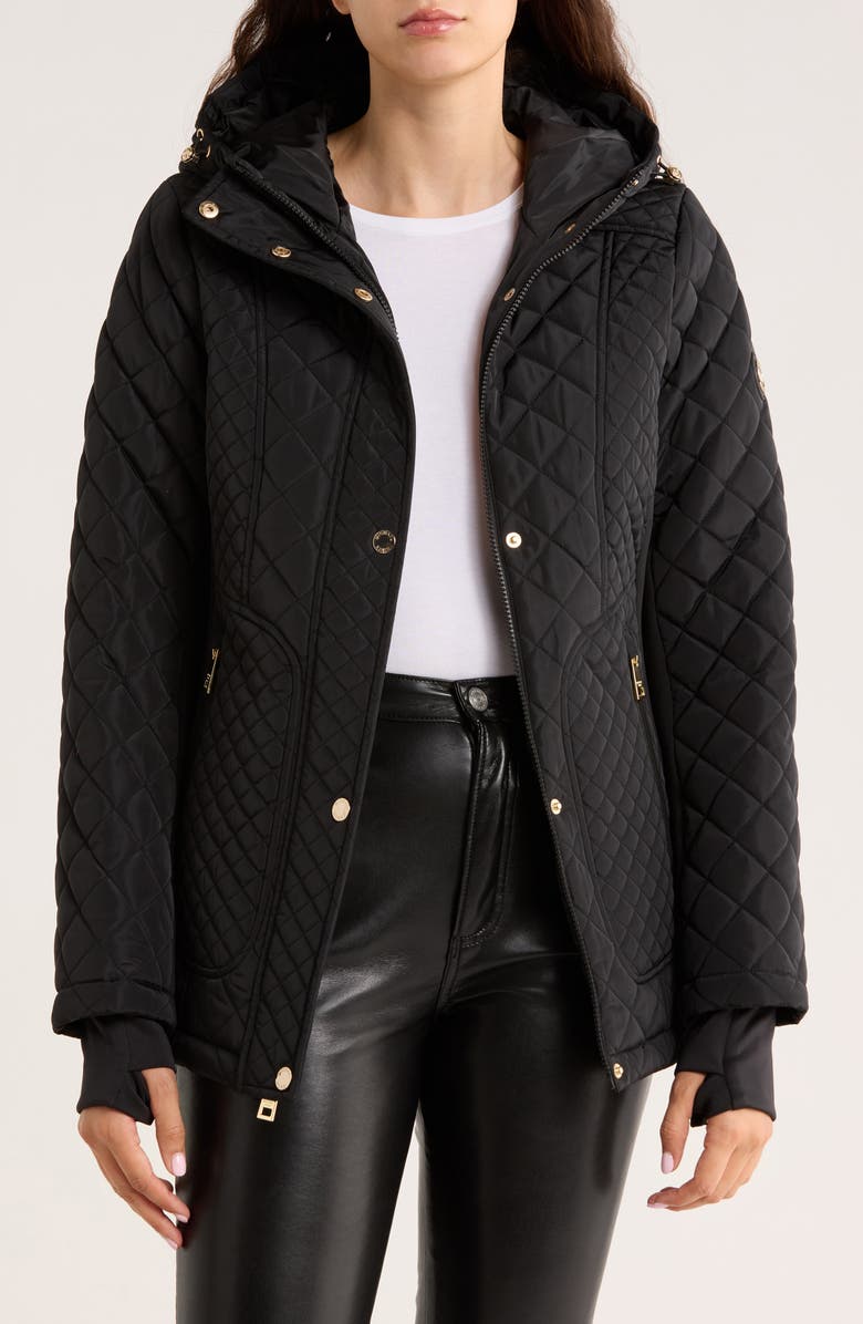Michael Kors Hooded Diamond Quilted Jacket, Alternate, color, Black
