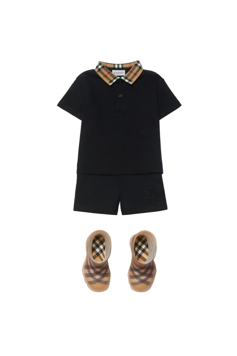Check Collar Cotton Polo Shirt, Alternate, color, Black