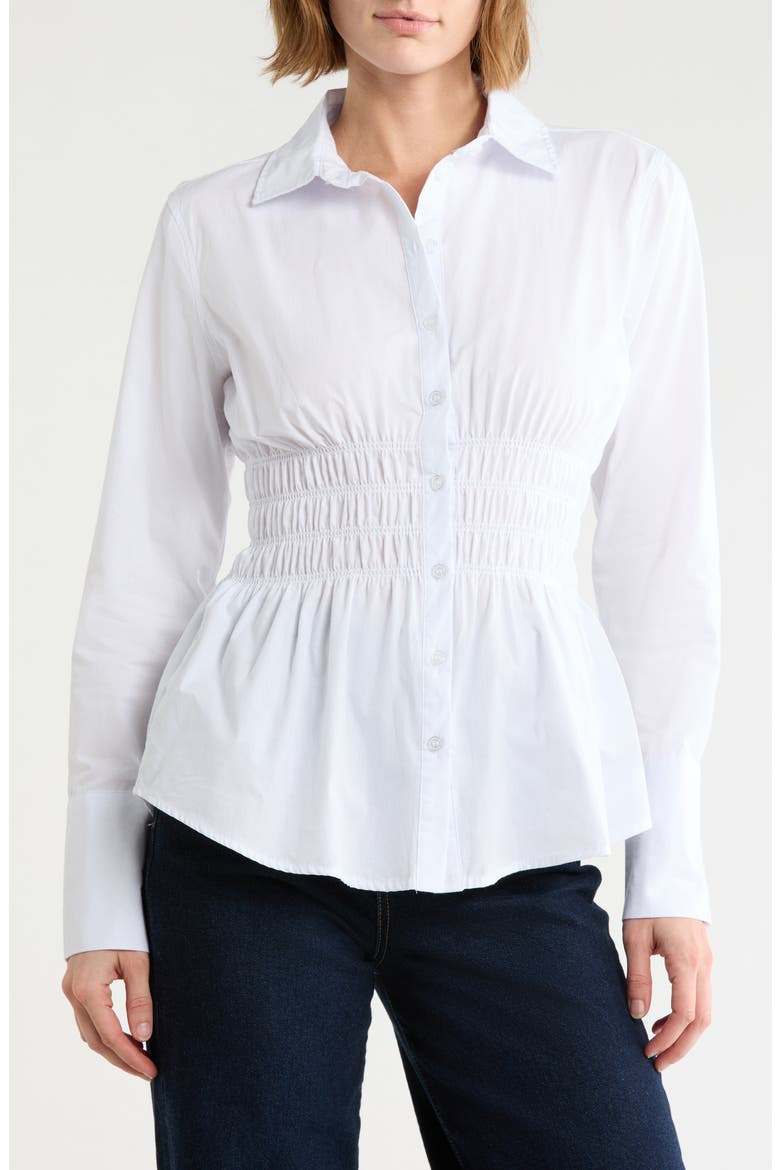 Smocked Waist Long Sleeve Cotton Shirt, Main, color, WHITE
