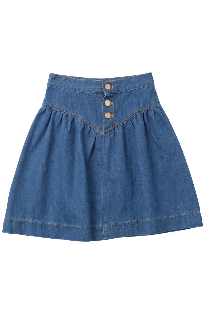 FYI V Yoke Button Detail Denim Skirt, Main, color, Dark Denim Wash