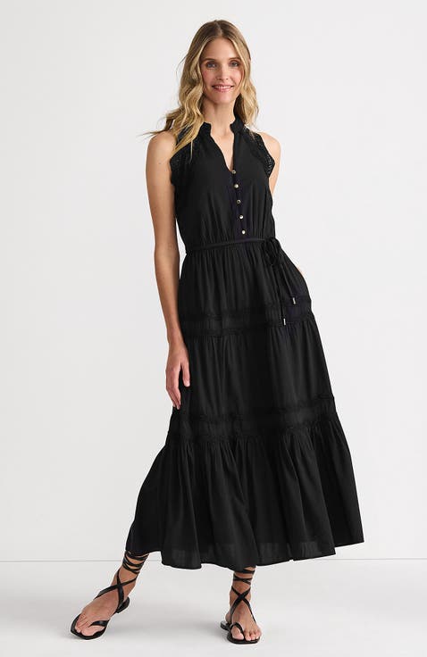 Cotton Voile Halter Tiered Maxi Dress
