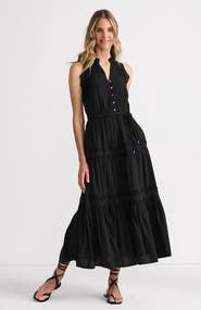 Lands' End Cotton Voile Halter Tiered Maxi Dress