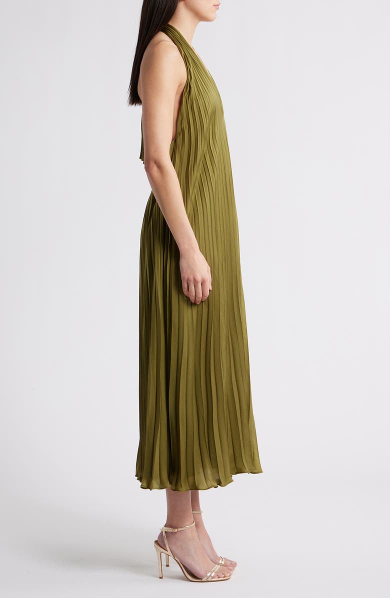 Lucy Paris Blyth Pleated Open Back Dress, Alternate, color, Olive