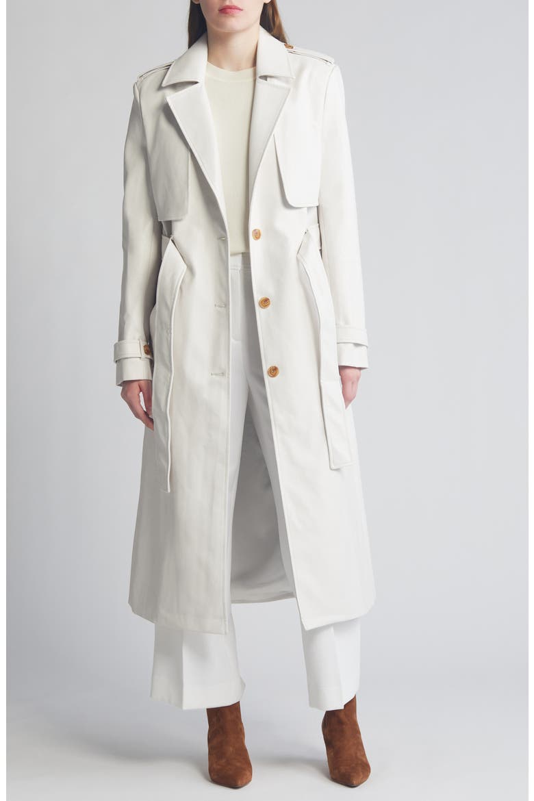 Tie Waist Faux Leather Trench Coat, Alternate, color, IVORY