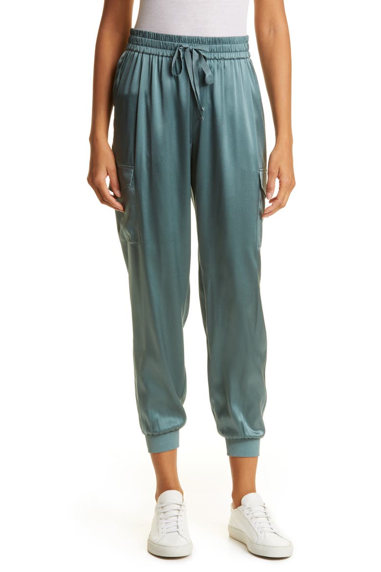 Elsie Stretch Silk Joggers, Main, color, TEAL