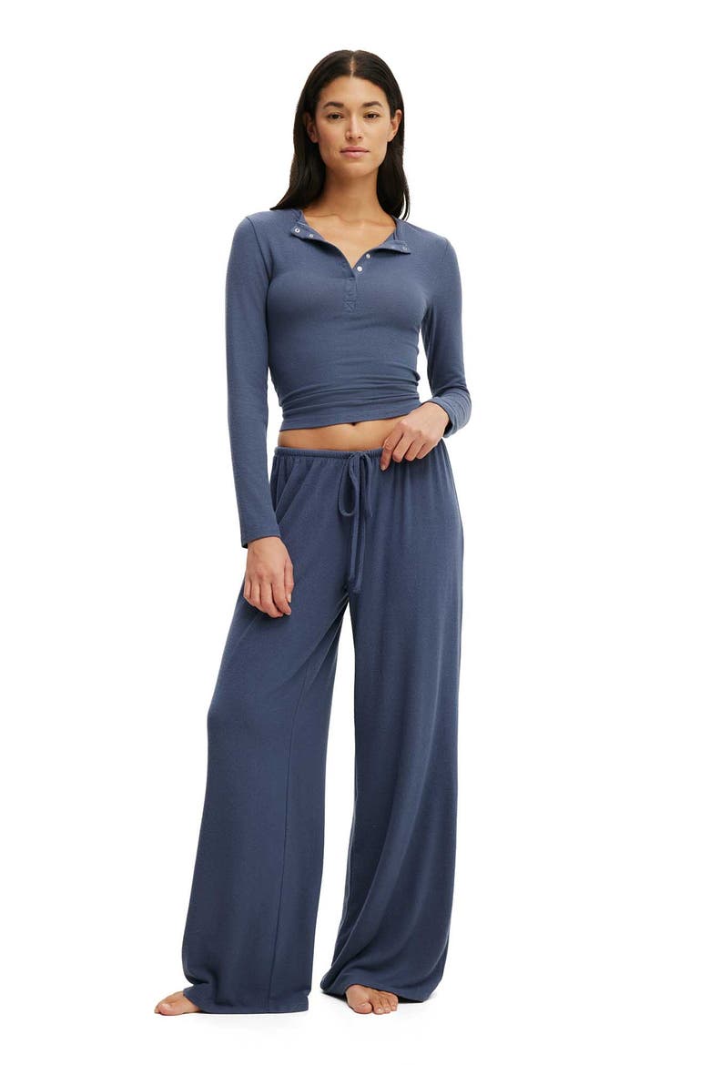 Women's Super Soft Henley Long Sleeve Top, Alternate, color, Steely Blue