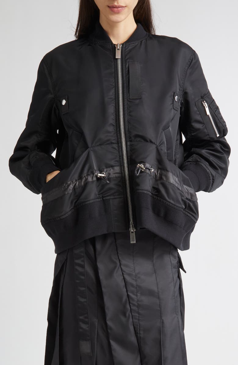 Sacai Blouson Nylon Twill Bomber Jacket, Main, color, Black