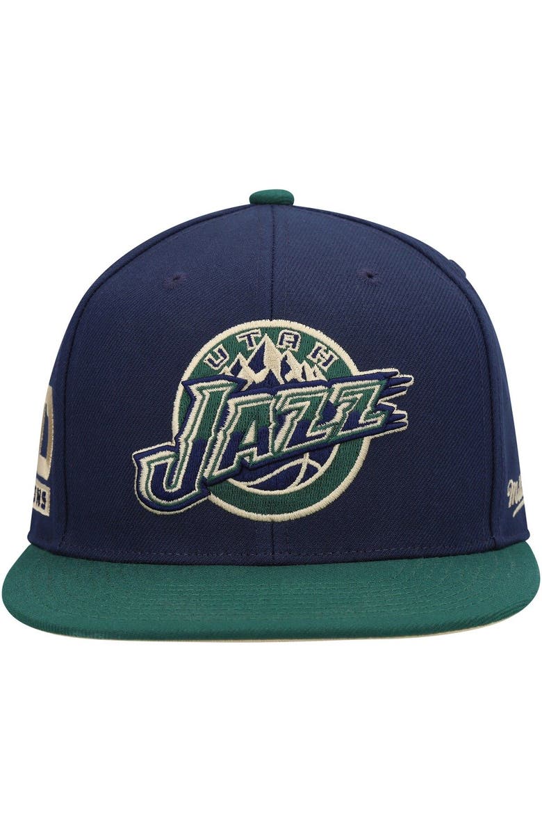 Mitchell & Ness Men's Mitchell & Ness Navy/Green Utah Jazz 40th Anniversary Hardwood Classics Grassland Fitted Hat, Alternate, color, 
