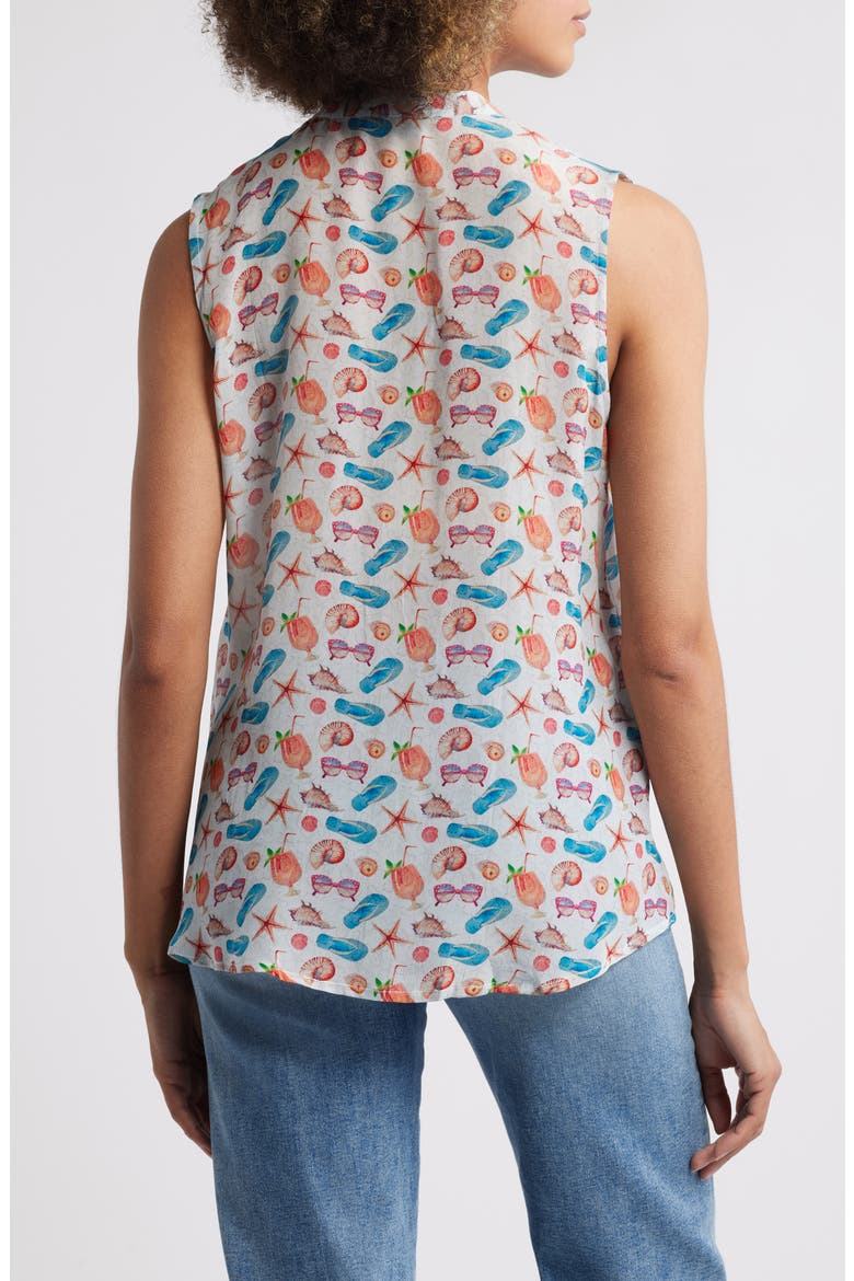 Print Button-Up Sleeveless Top, Alternate, color, PASTEL GREY MULTI