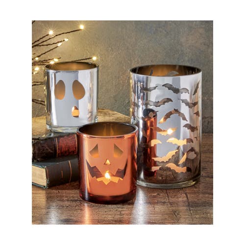Tag Jack O'lantern Mercury Tealight Holder Halloween Decor In Orange