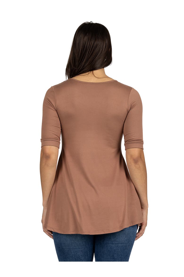 Maternity Elbow Sleeve Tunic Top with Button Detail, Alternate, color, Mocha