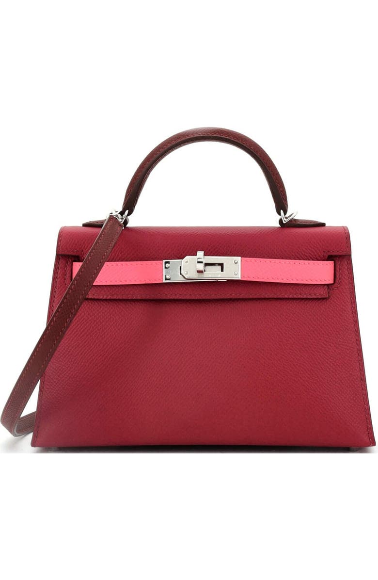 Pre-Owned Hermes Kelly Mini II Bag Tricolor Epsom with Palladium Hardware 20, Main, color, Rubis/Rose Azalee/Rouge H