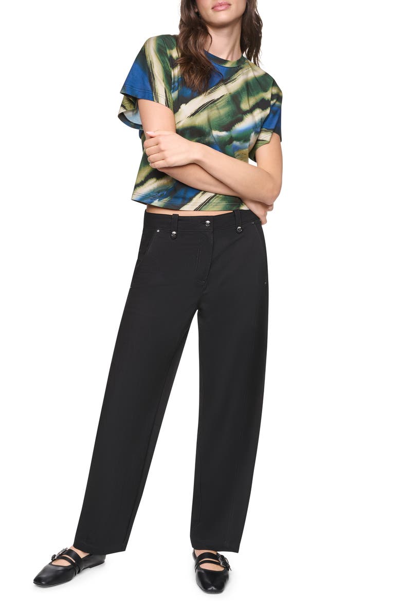 Barrel Leg Sanded Twill Pants, Alternate, color, BLACK