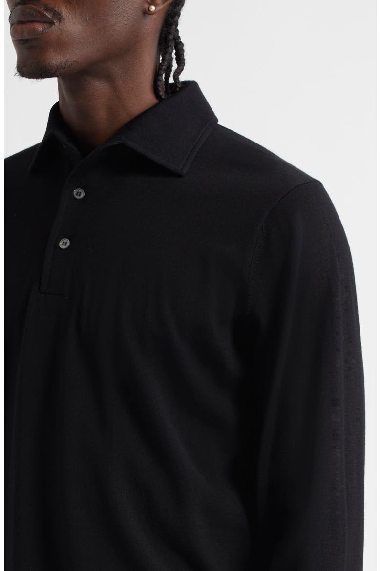 Extrafine Virgin Merino Wool Polo Sweater, Alternate, color, BLACK