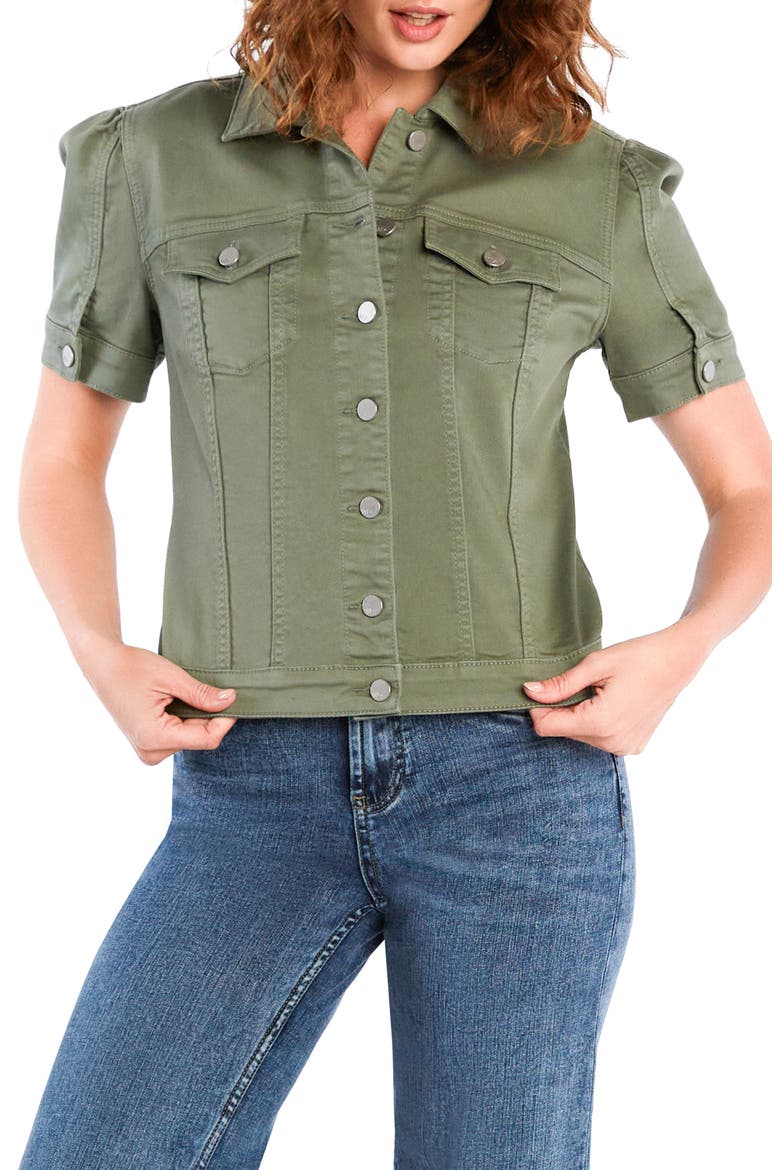 Puff Sleeve Denim Jacket, Alternate, color, OLIVE