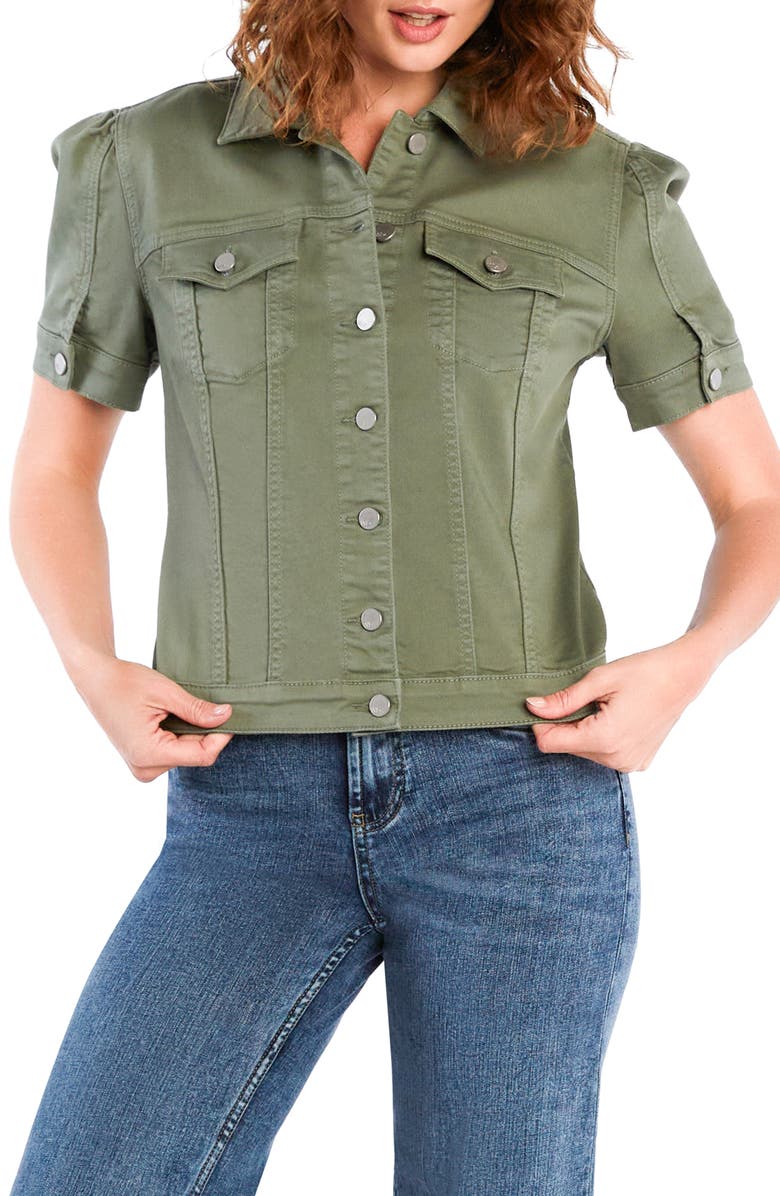 Wash Lab Denim Puff Sleeve Denim Jacket, Alternate, color, Olive