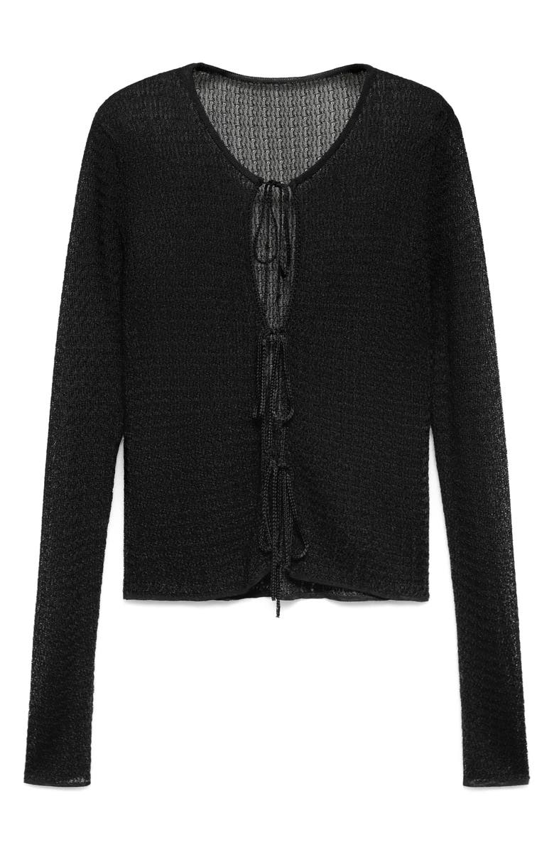 MANGO Tie Front Cardigan, Alternate, color, Black