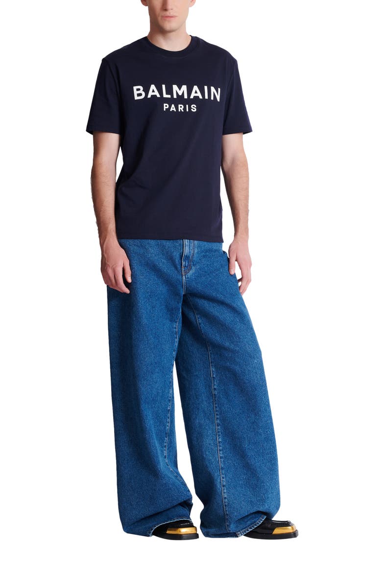 T-shirt with Balmain Paris print, Main, color, navy