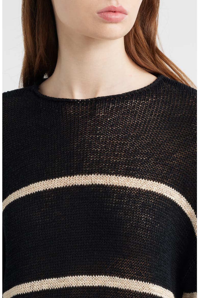 Evangeline Stripe Cotton & Linen Blend Sweater, Alternate, color, BLACK LINEN STRIPE