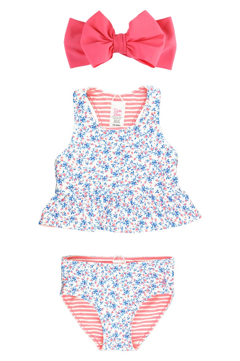 Kids Reversible Two-Piece Swimsuit & Headband Set, Main, color, COASTAL BREEZE FLORAL